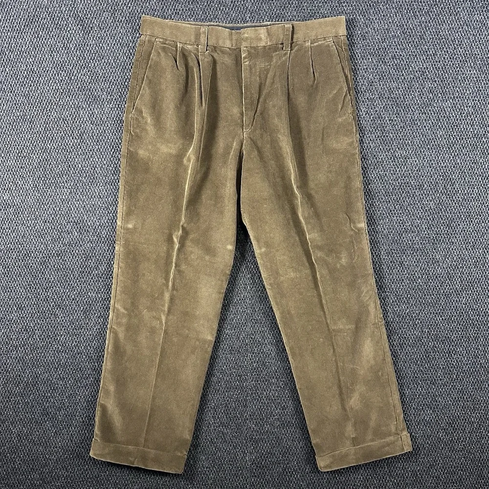 Y2K Dockers Corduroy Pants Mens 36x29 Brown Relaxed Fit Pleated Wide Wale Cuffed
